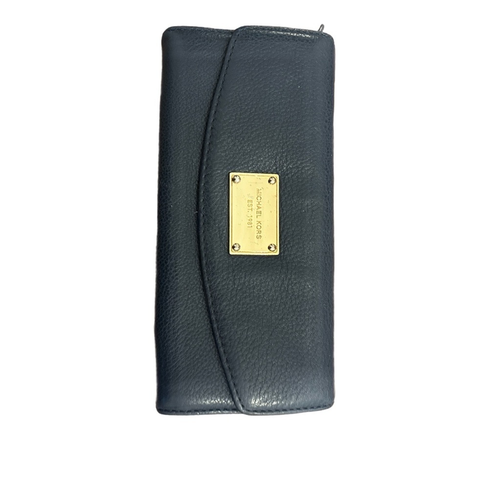 Michael Kors Navy Jet Set Slim flap Pebbled Leather Wallet